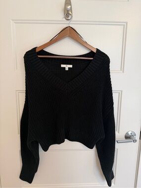 Banana Republic Black V-Neck Chunky Knit Sweater, Pullover